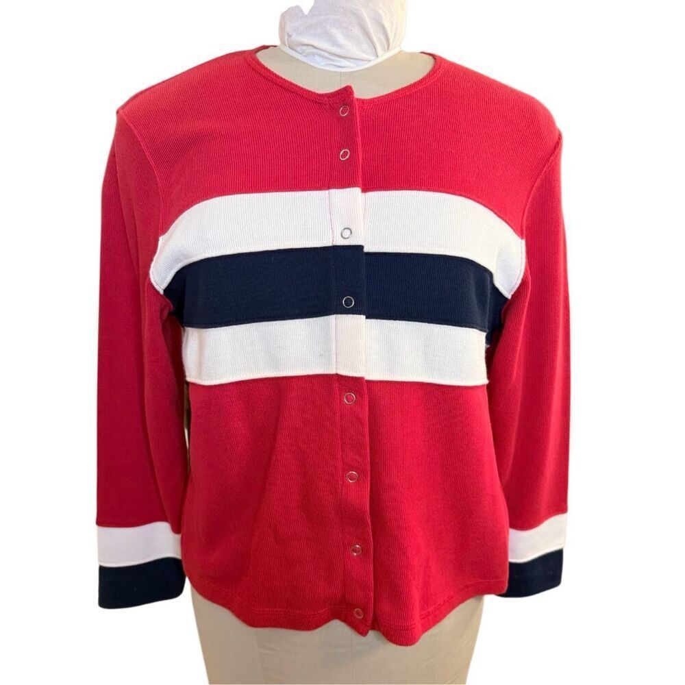 Mountain Lake Patriotic Cardigan Ribbed Snap Ftont Sz. LP